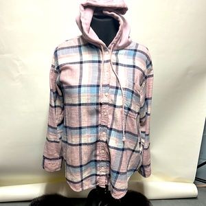 American Eagle Hooded Flannel Lavender & Blue Large